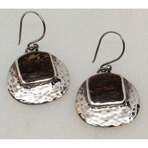 Silpada Sterling Silver Hand Hammered Bronzite Dangle Earrings W1414 Retired